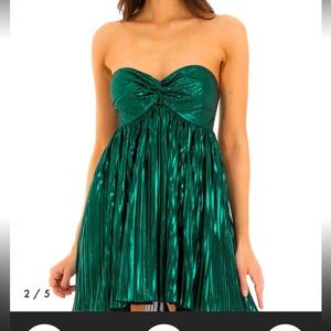 Lucy in the Sky- Metallic Babydoll Dress in Green